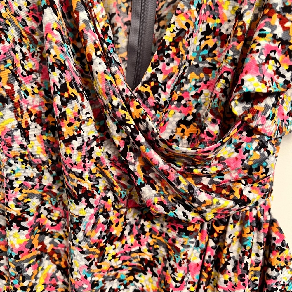 Another Edition- Bright Multi Color Ruched Ruffle Sleeveless Dress - Picture 4 of 9